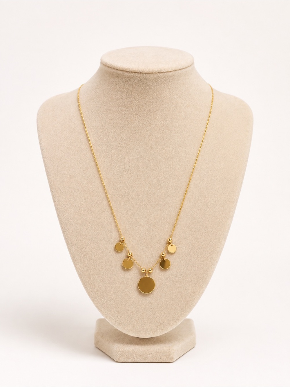 Vintage Gold Disc Charm Necklace - Polished Gold